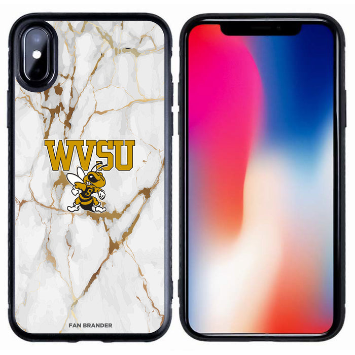 Fan Brander Black Slim Phone case with West Virginia State Univ Yellow Jackets White Marble design