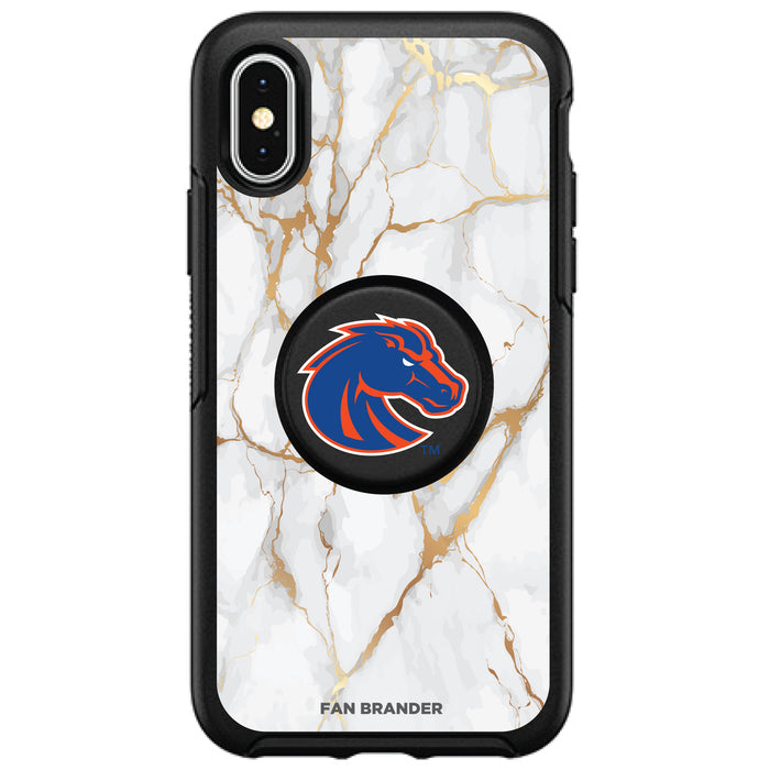 OtterBox Otter + Pop symmetry Phone case with Boise State Broncos Primary Logo and White Marble design