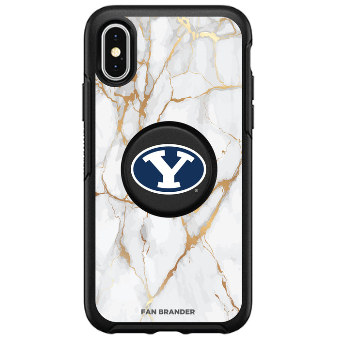 OtterBox Otter + Pop symmetry Phone case with Brigham Young Cougars Primary Logo and White Marble design
