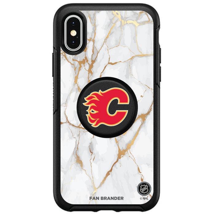 OtterBox Otter + Pop symmetry Phone case with Calgary Flames White Marble design