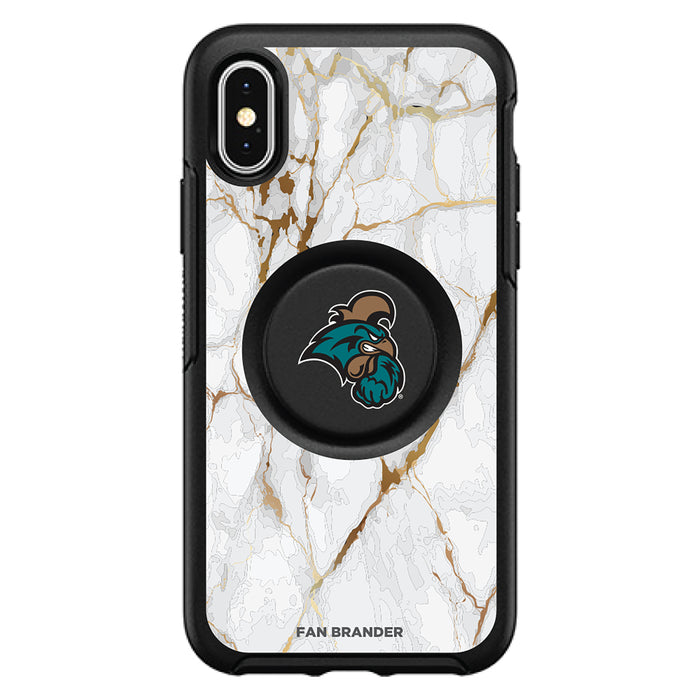 OtterBox Otter + Pop symmetry Phone case with Coastal Carolina Univ Chanticleers White Marble Background