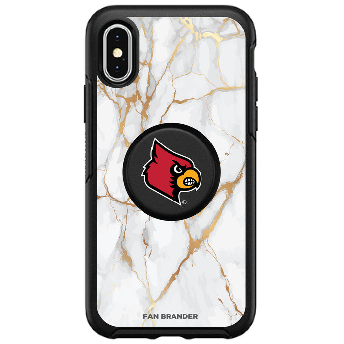 OtterBox Otter + Pop symmetry Phone case with Louisville Cardinals Primary Logo and White Marble design