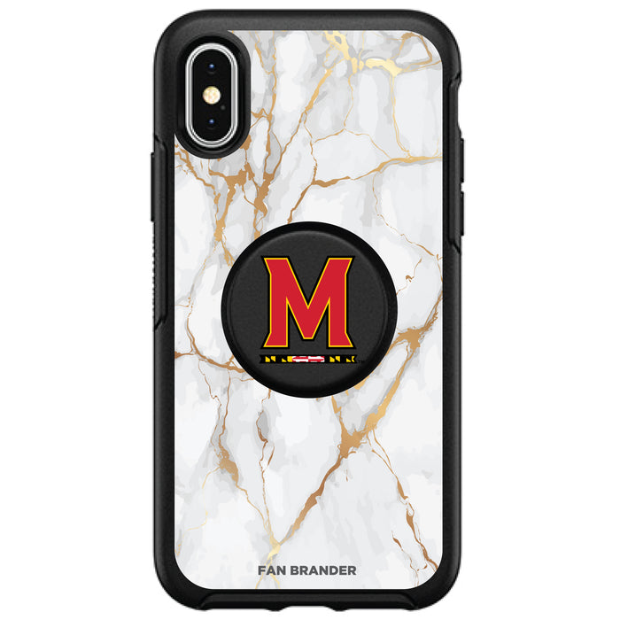 OtterBox Otter + Pop symmetry Phone case with Maryland Terrapins Primary Logo and White Marble design