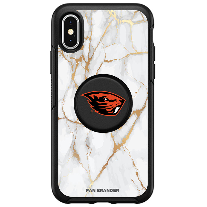 OtterBox Otter + Pop symmetry Phone case with Oregon State Beavers Primary Logo and White Marble design