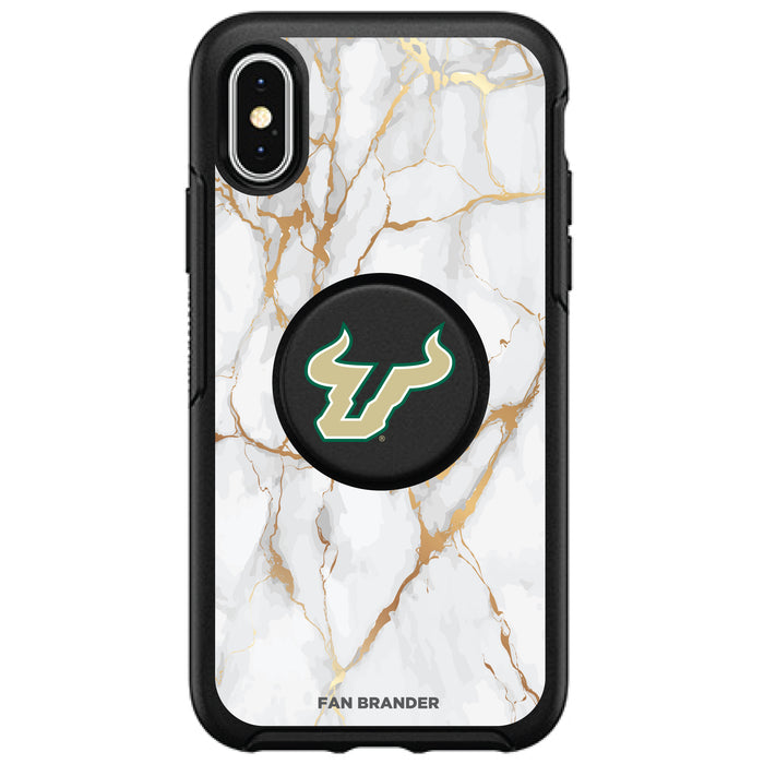 OtterBox Otter + Pop symmetry Phone case with South Florida Bulls Primary Logo and White Marble design