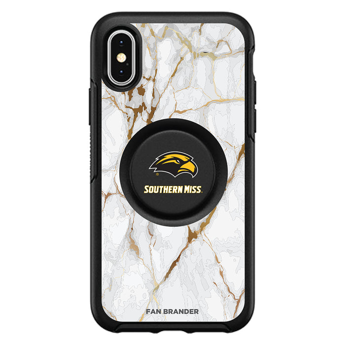OtterBox Otter + Pop symmetry Phone case with Southern Mississippi Golden Eagles White Marble Background