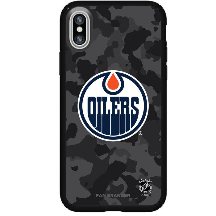 Speck Black Presidio Series Phone case with Edmonton Oilers Urban Camo Background