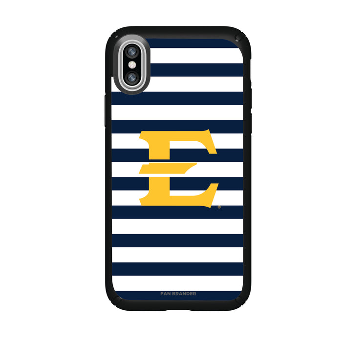 Speck Black Presidio Series Phone case with Eastern Tennessee State Buccaneers Primary Logo and Striped Design