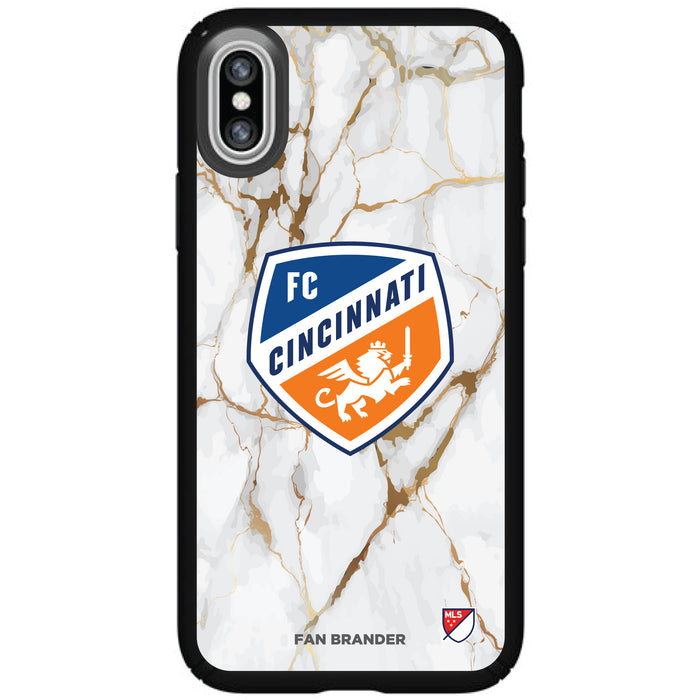 Speck Black Presidio Series Phone case with FC Cincinnati White Marble Background