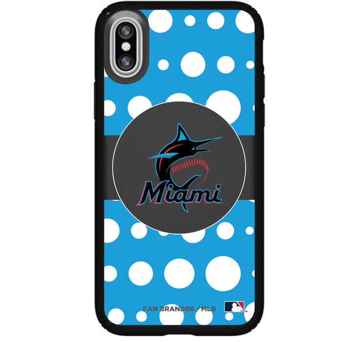 Speck Black Presidio Series Phone case with Miami Marlins Primary Logo with Polka Dots