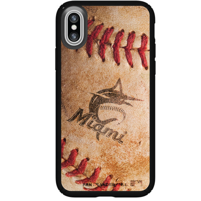 Speck Black Presidio Series Phone case with Miami Marlins Primary Logo with Baseball Design