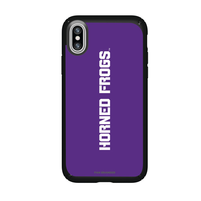 Speck Black Presidio Series Phone case with Texas Christian University Horned Frogs Wordmark Design