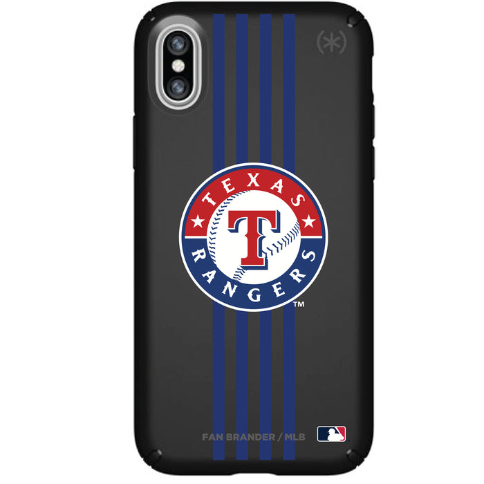 Speck Black Presidio Series Phone case with Texas Rangers Primary Logo with Vertical Stripes