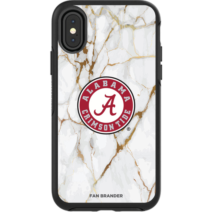 OtterBox Black Phone case with Alabama Crimson Tide White Marble Background