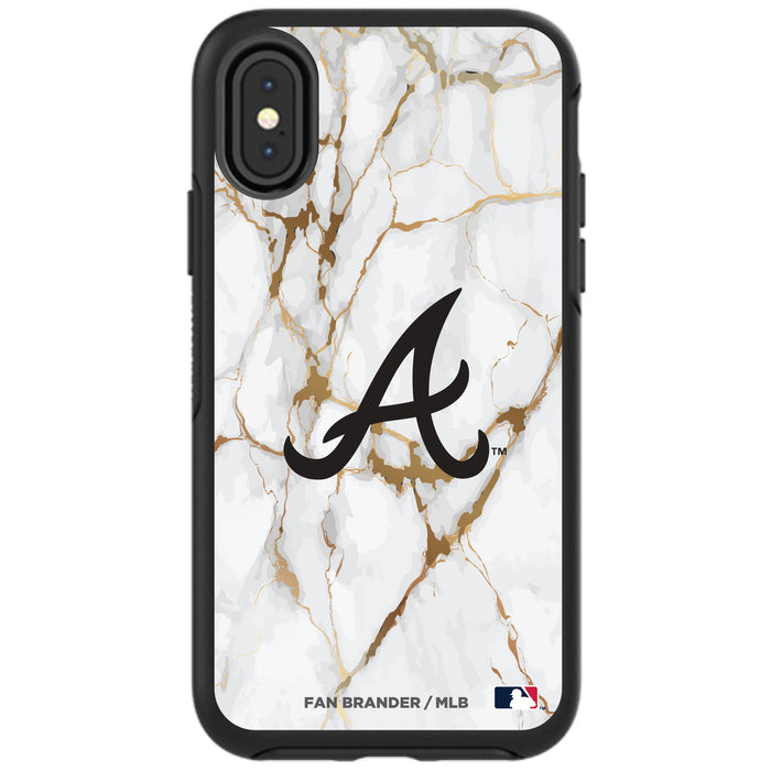 OtterBox Black Phone case with Atlanta Braves Primary Logo on white marble Background