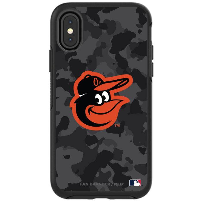 OtterBox Black Phone case with Baltimore Orioles Primary Logo Urban Camo background