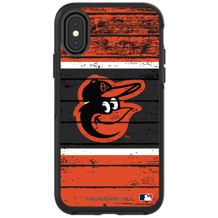 OtterBox Black Phone case with Baltimore Orioles Primary Logo on Wood Design