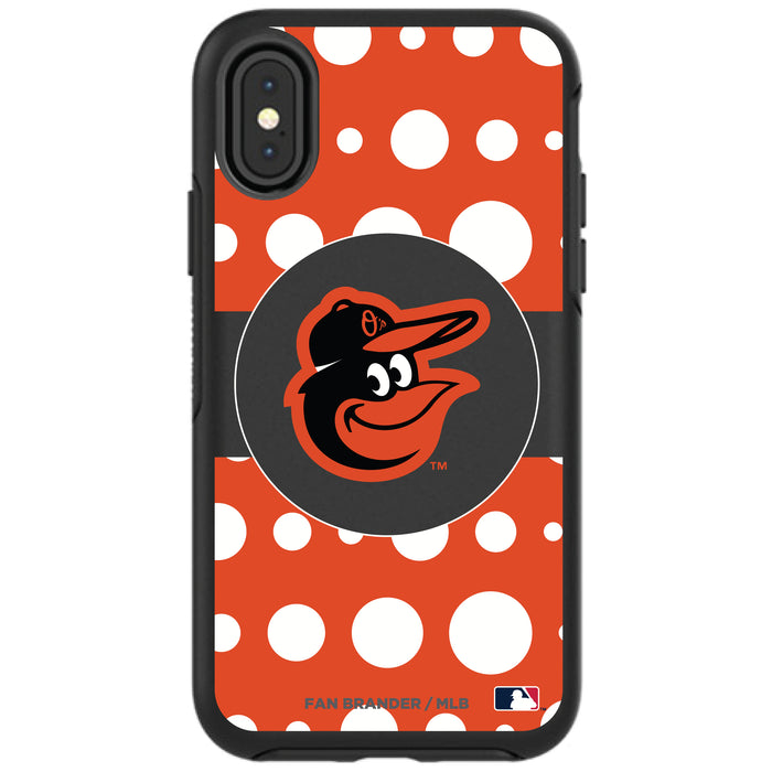 OtterBox Black Phone case with Baltimore Orioles Primary Logo and Polka Dots Design