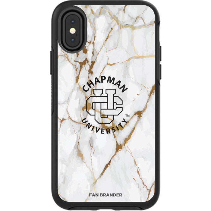 OtterBox Black Phone case with Chapman Univ Panthers White Marble Background