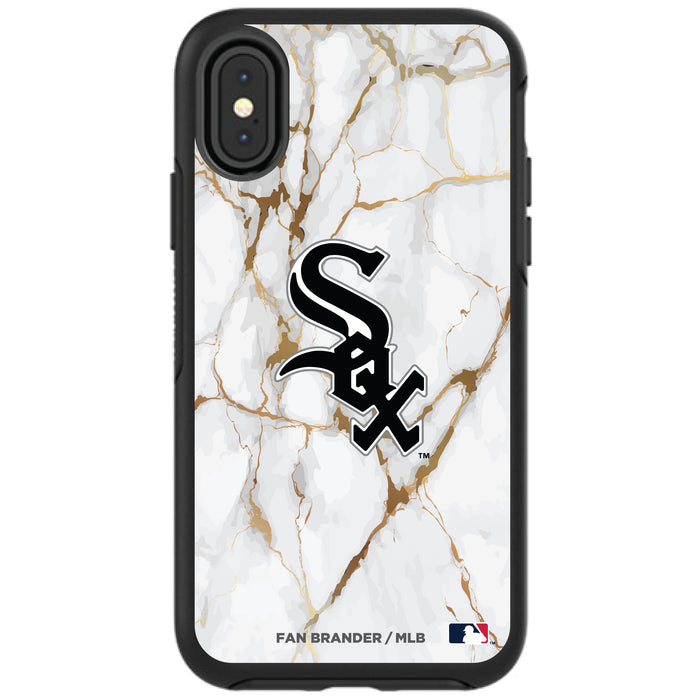 OtterBox Black Phone case with Chicago White Sox Primary Logo on white marble Background