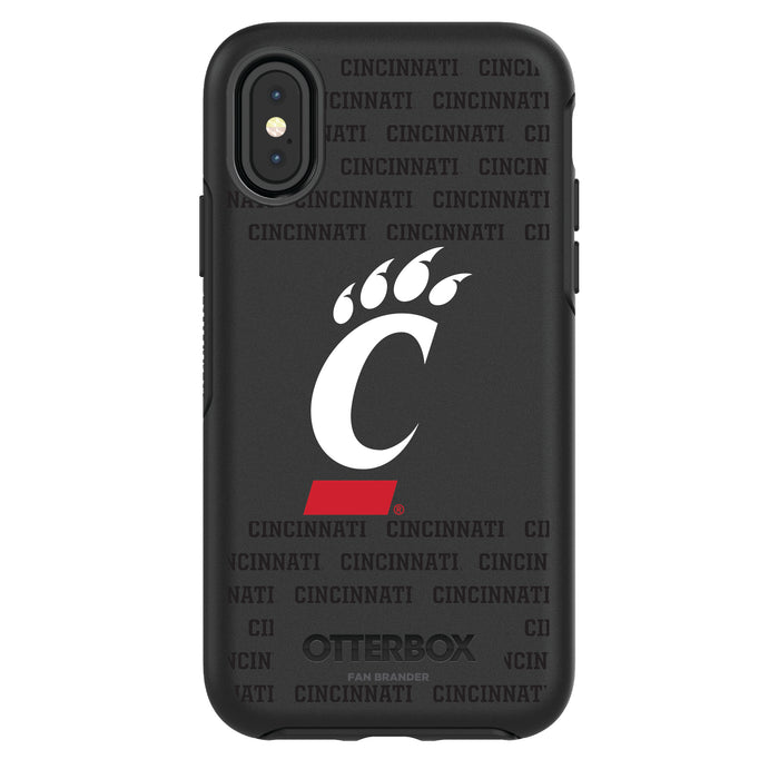 OtterBox Black Phone case with Cincinnati Bearcats Primary Logo on Repeating Wordmark Background