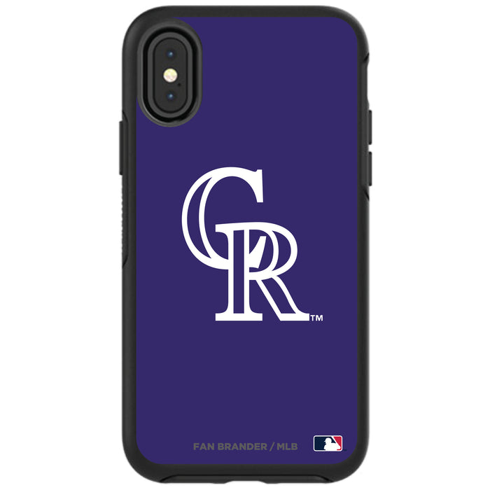OtterBox Black Phone case with Colorado Rockies Primary Logo and Team Background