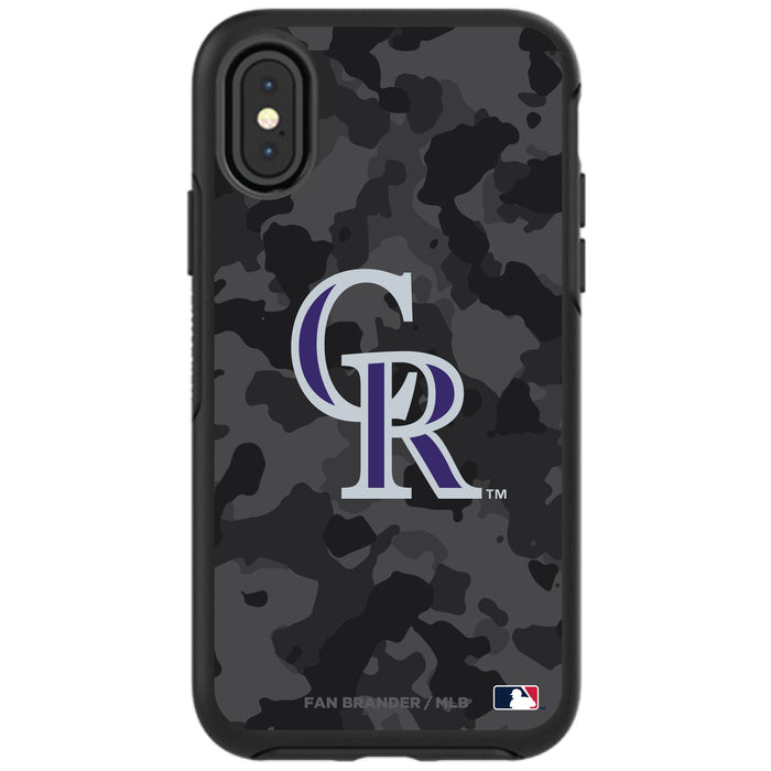 OtterBox Black Phone case with Colorado Rockies Primary Logo Urban Camo background