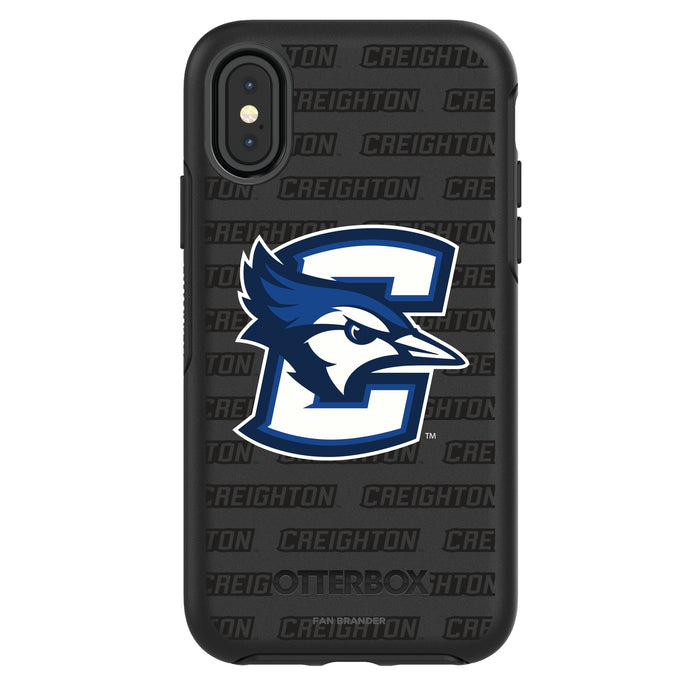 OtterBox Black Phone case with Creighton University Bluejays Primary Logo on Repeating Wordmark Background