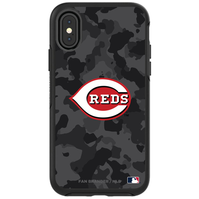 OtterBox Black Phone case with Cincinnati Reds Primary Logo Urban Camo background