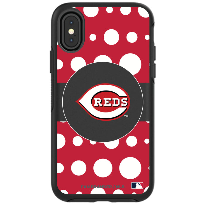 OtterBox Black Phone case with Cincinnati Reds Primary Logo and Polka Dots Design