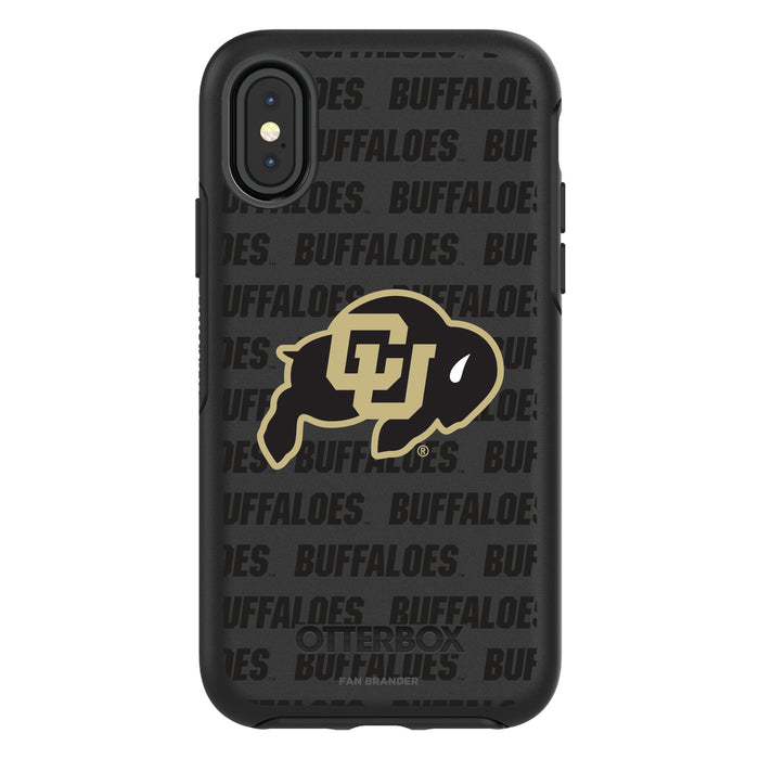OtterBox Black Phone case with Colorado Buffaloes Primary Logo on Repeating Wordmark Background