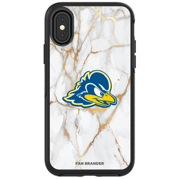 OtterBox Black Phone case with Delaware Fightin' Blue Hens White Marble Background