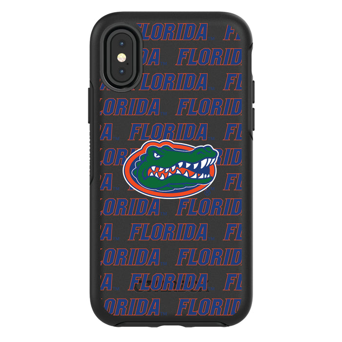 OtterBox Black Phone case with Florida Gators Primary Logo on Repeating Wordmark Background