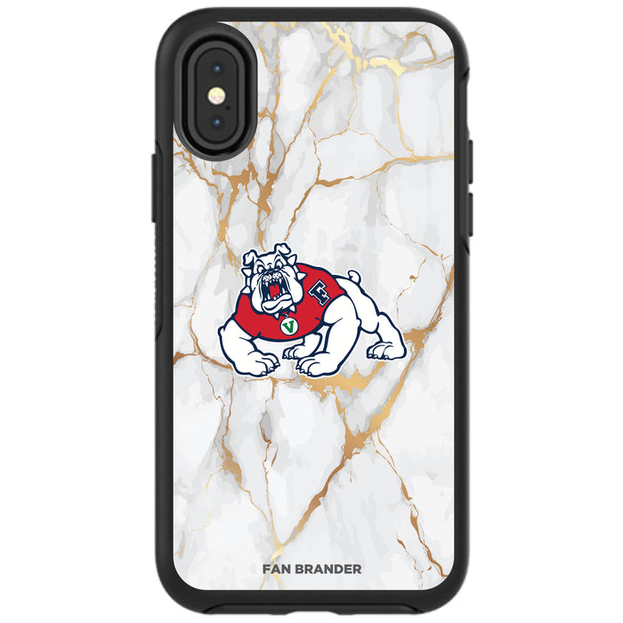 OtterBox Black Phone case with Fresno State Bulldogs White Marble Background