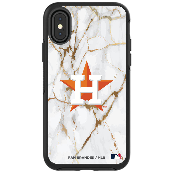 OtterBox Black Phone case with Houston Astros Primary Logo on white marble Background