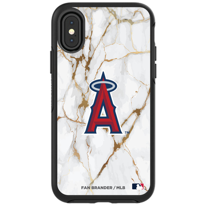 OtterBox Black Phone case with Los Angeles Angels Primary Logo on white marble Background