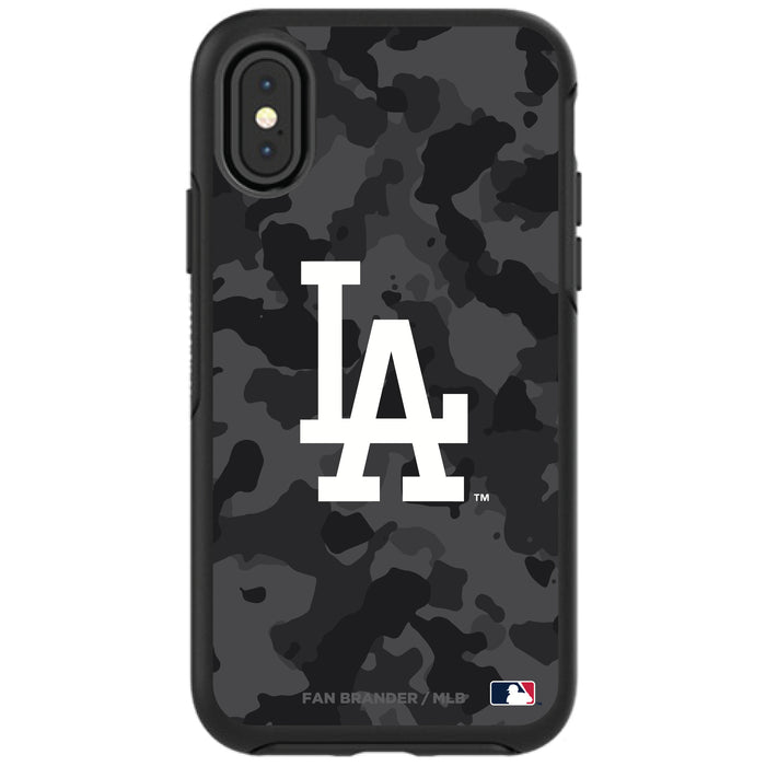 OtterBox Black Phone case with Los Angeles Dodgers Primary Logo Urban Camo background