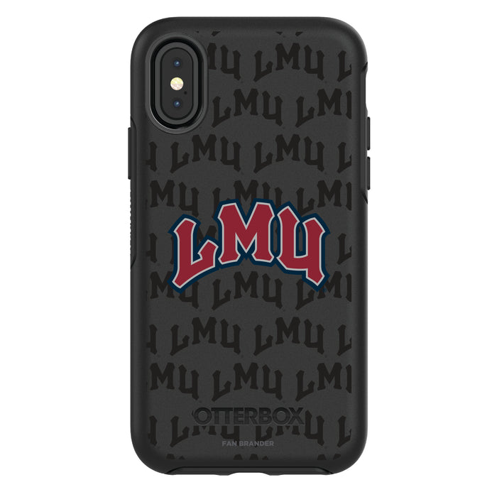 OtterBox Black Phone case with Loyola Marymount University Lions Primary Logo on Repeating Wordmark Background