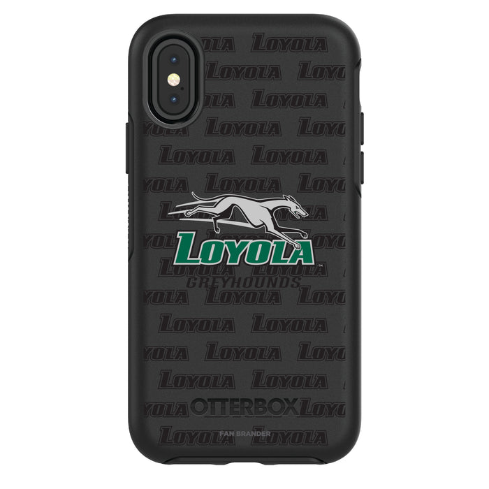OtterBox Black Phone case with Loyola Univ Of Maryland Hounds Primary Logo on Repeating Wordmark Background