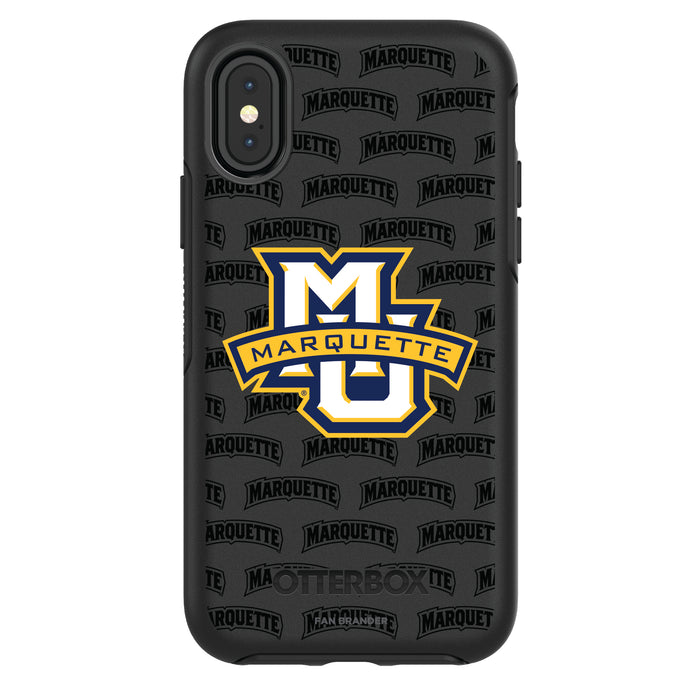 OtterBox Black Phone case with Marquette Golden Eagles Primary Logo on Repeating Wordmark Background