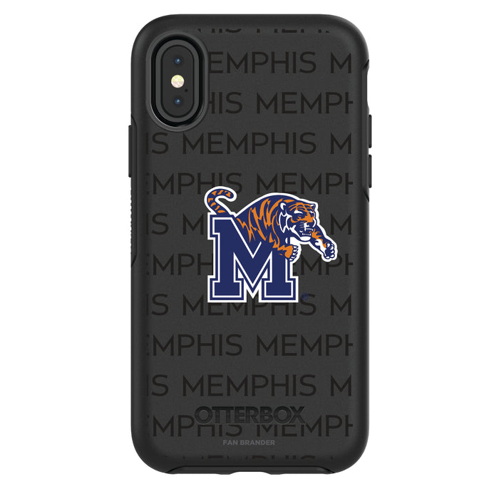 OtterBox Black Phone case with Memphis Tigers Primary Logo on Repeating Wordmark Background