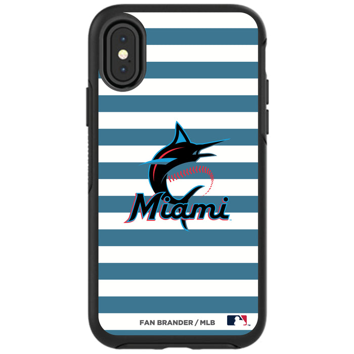 OtterBox Black Phone case with Miami Marlins Primary Logo and Striped Design