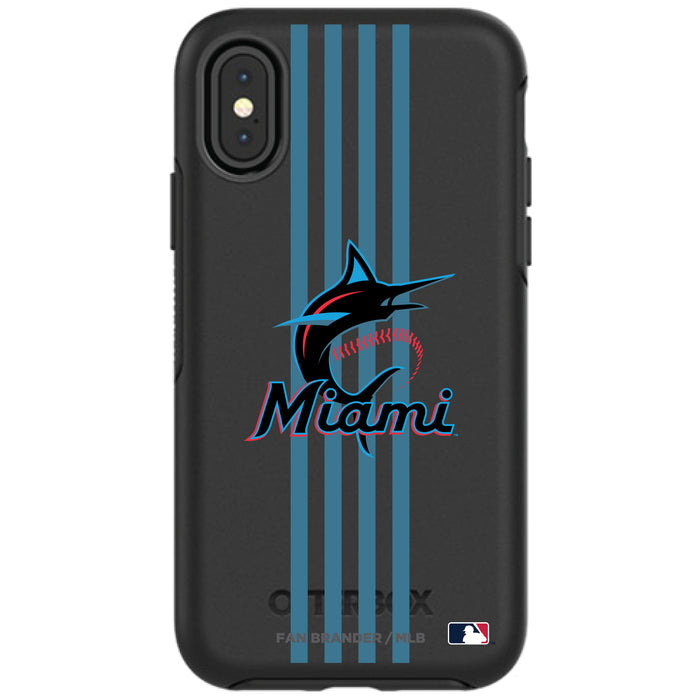 OtterBox Black Phone case with Miami Marlins Primary Logo and Vertical Stripe