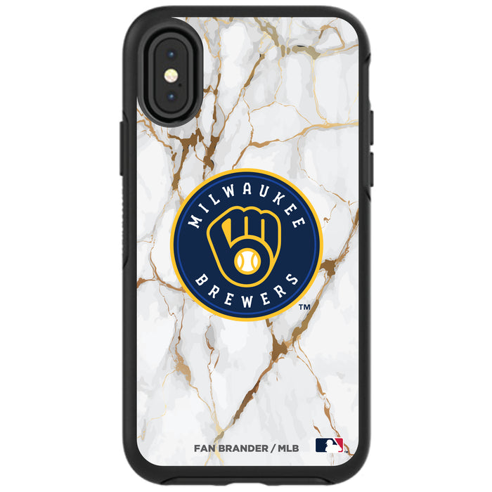 OtterBox Black Phone case with Milwaukee Brewers Primary Logo on white marble Background