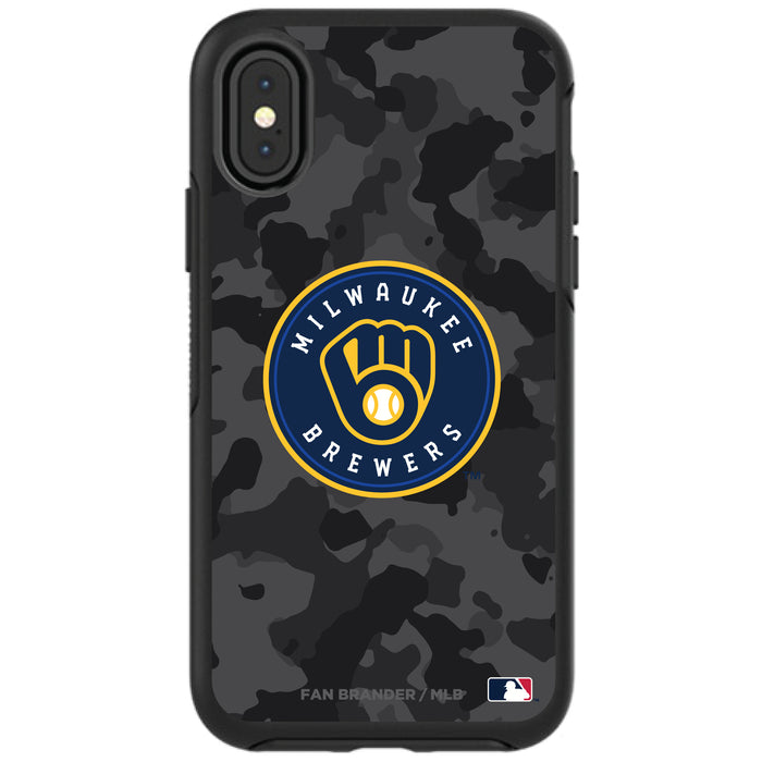 OtterBox Black Phone case with Milwaukee Brewers Primary Logo Urban Camo background