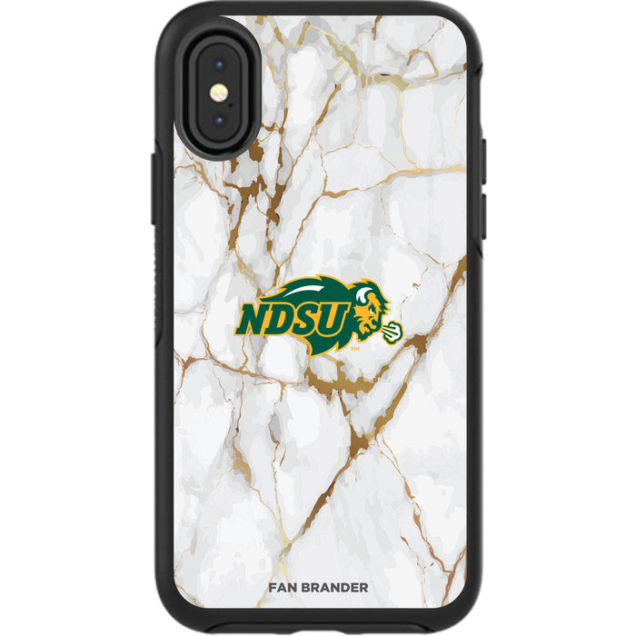 OtterBox Black Phone case with North Dakota State Bison Tide White Marble Background