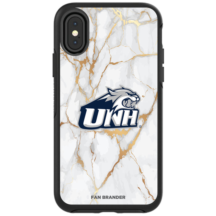 OtterBox Black Phone case with New Hampshire Wildcats White Marble Background