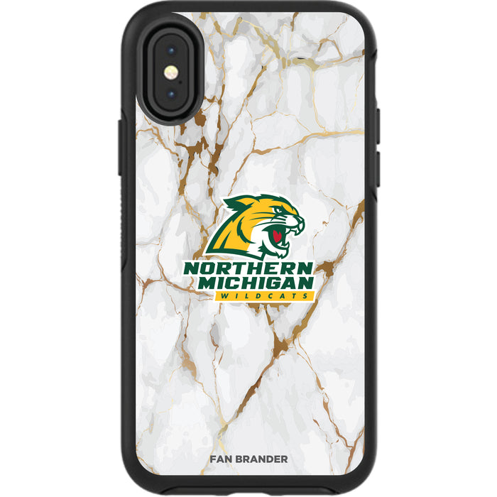 OtterBox Black Phone case with Northern Michigan University Wildcats Tide White Marble Background