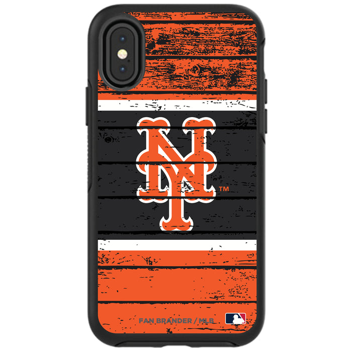 OtterBox Black Phone case with New York Mets Primary Logo on Wood Design