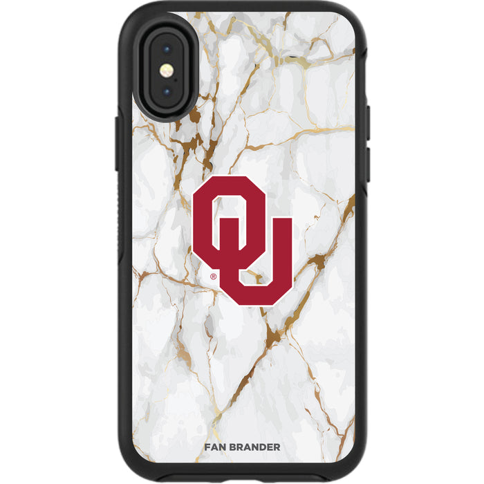 OtterBox Black Phone case with Oklahoma Sooners Tide White Marble Background